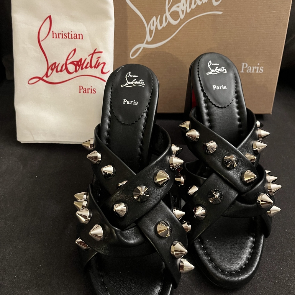 Christian Louboutin Black Sandals with Silver Spikes
